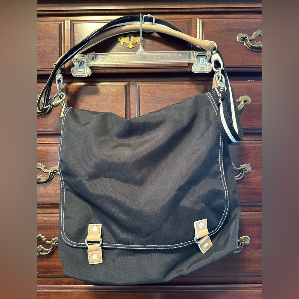 Black Shoulder Bag with Tan Accents